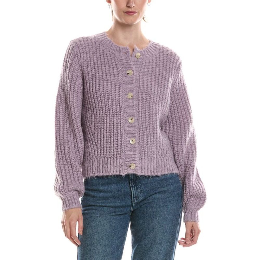 Michael Stars Womens Lumi Crewneck Cardigan, Purple